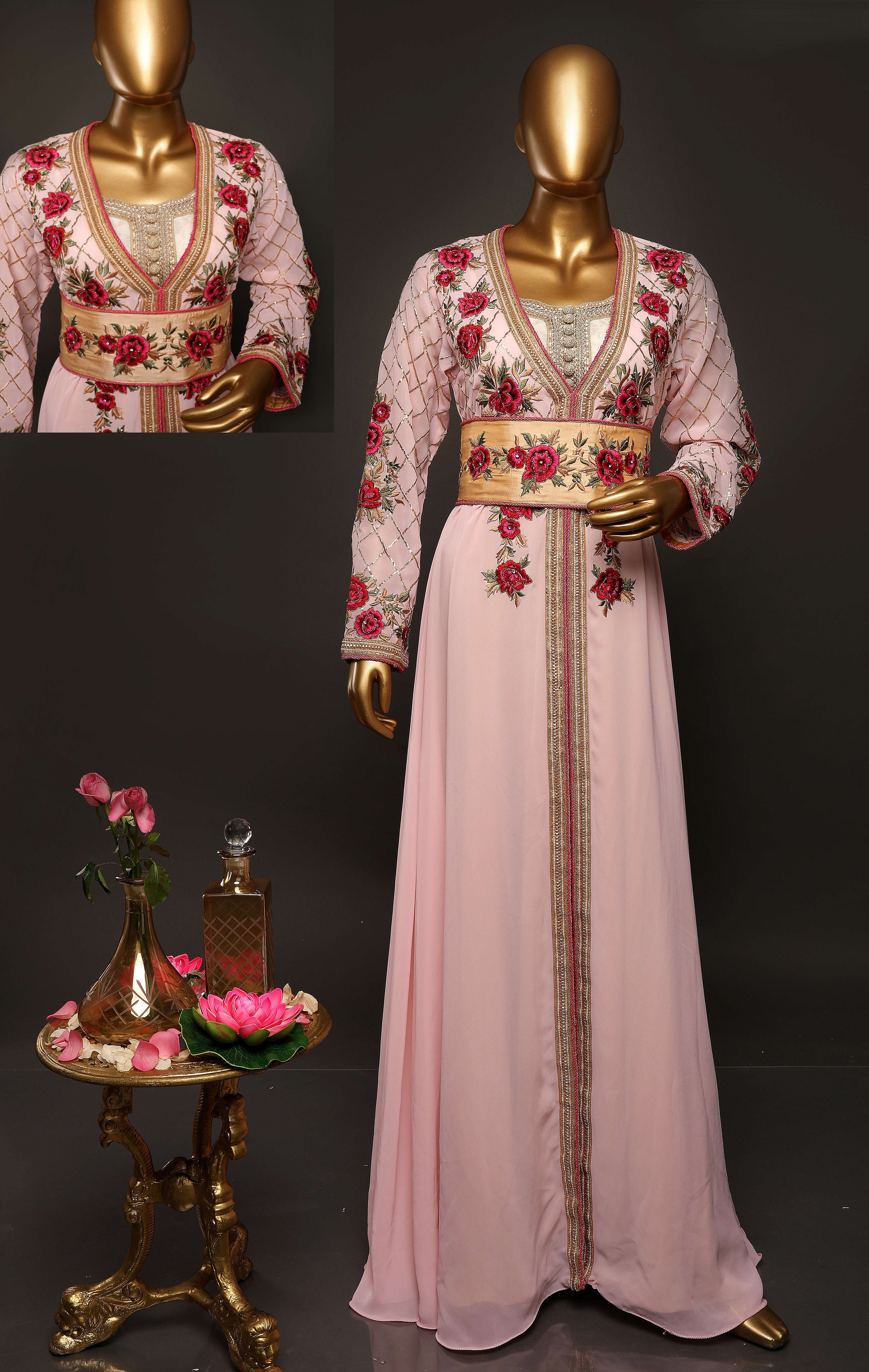 Ethereal Pink Double Georgette Jacket Set: Floral Splendor