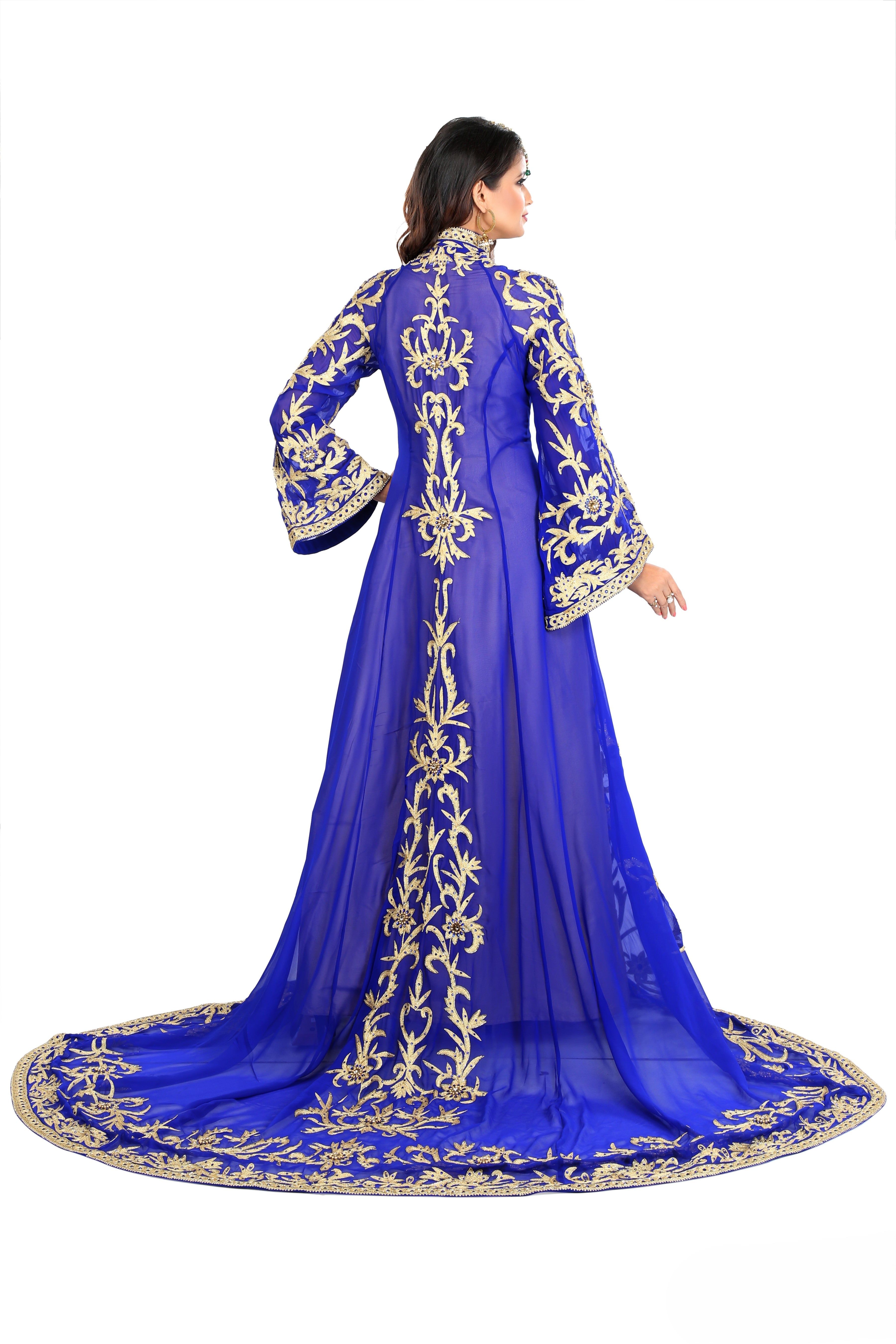 Royal Blue Heavy Embroidered wedding kaftan With Gold Slip