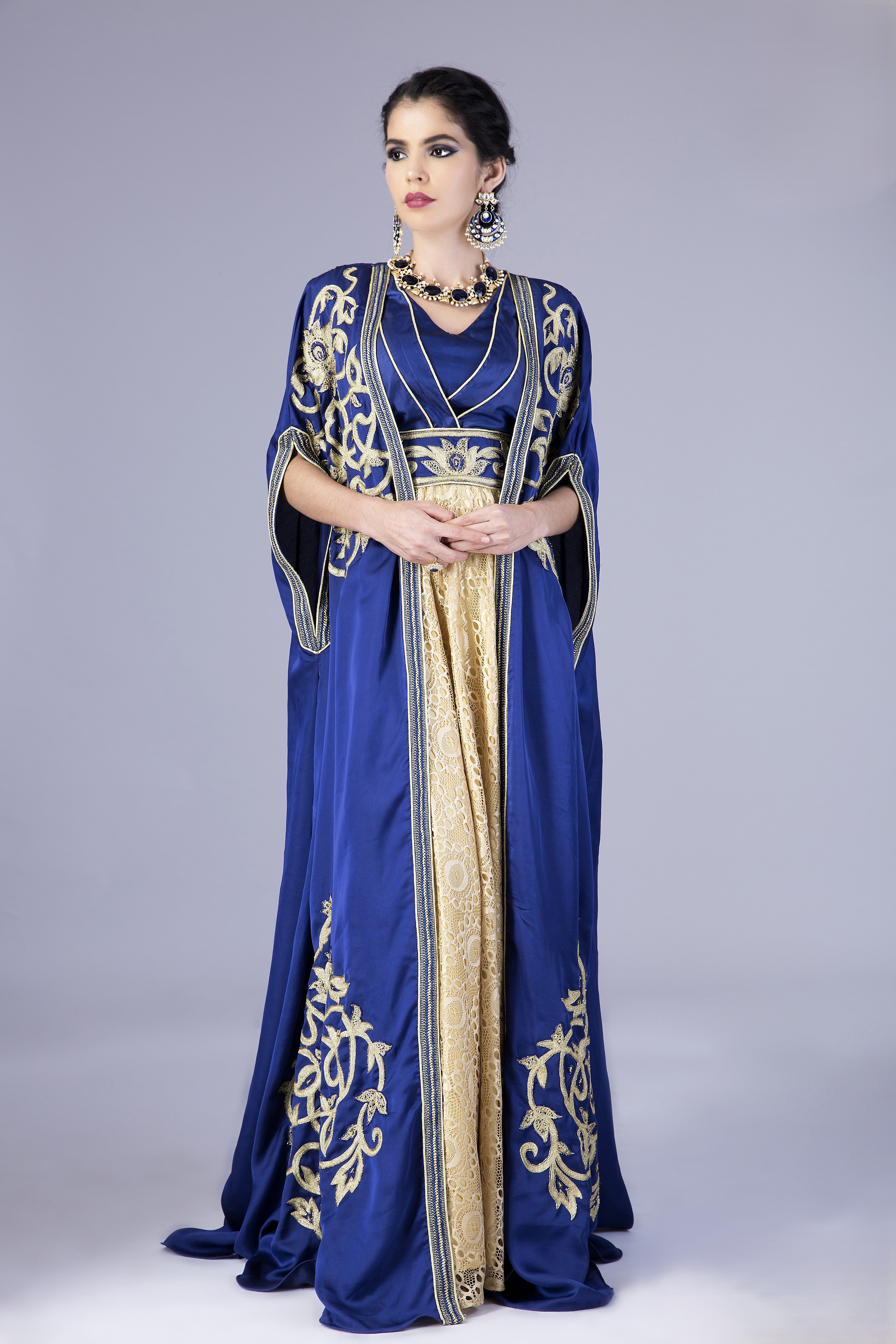 Royal Blue Jacket With Golden Dantel Inner Slip