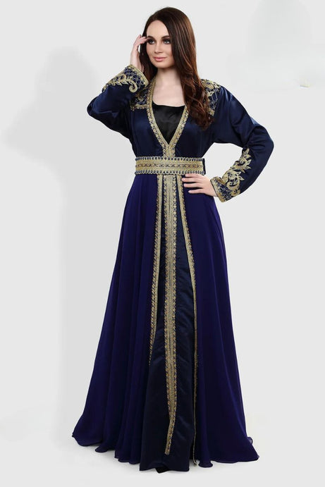 Midnight Grace: Navy Blue Art Silk Kaftan Set