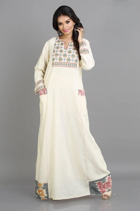 Boho Chic Cotton Kaftan: Geometric Embroidered Delight